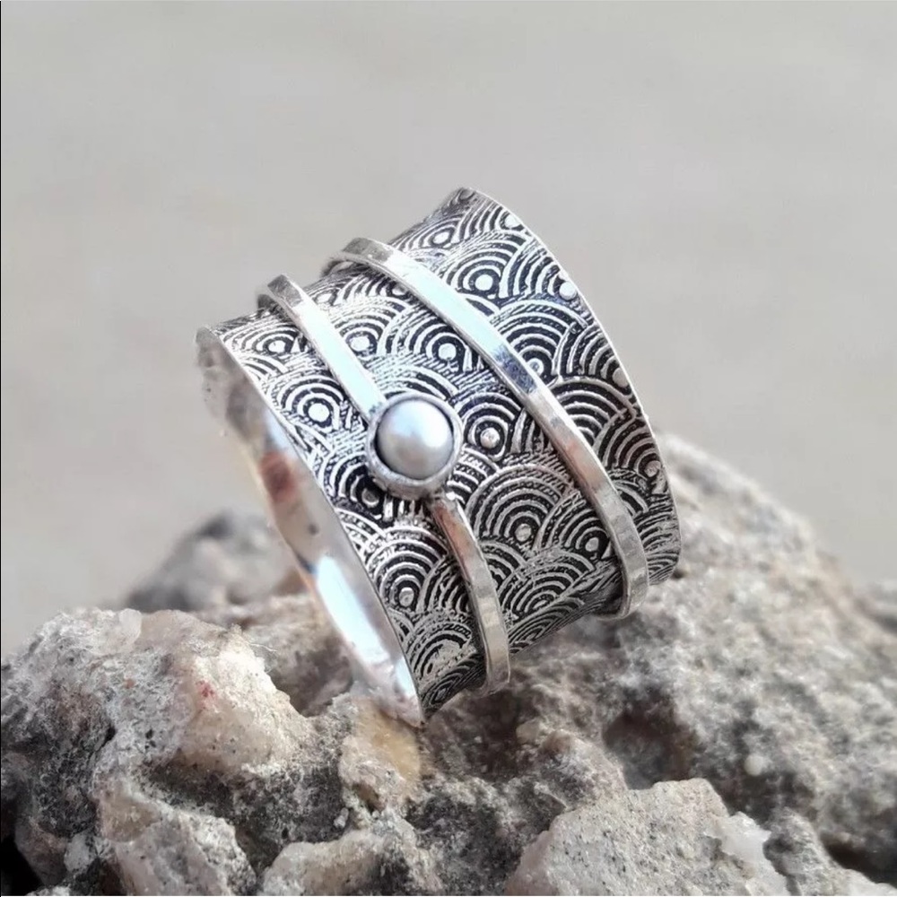 🆕 Ring Spinner Meditation Pearl Sterling Silver
